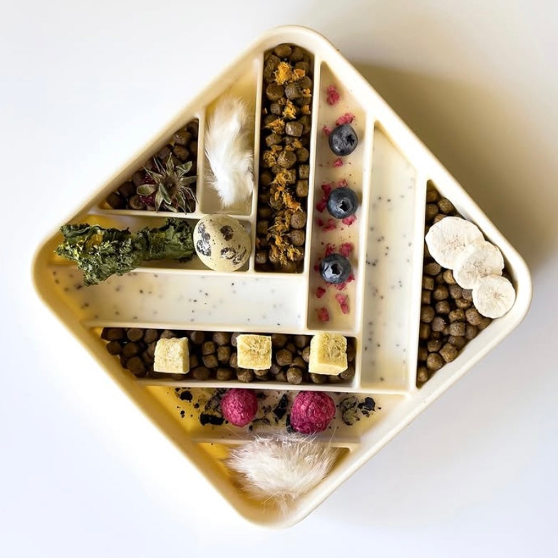 chevron slow feeder bowl - buttercream