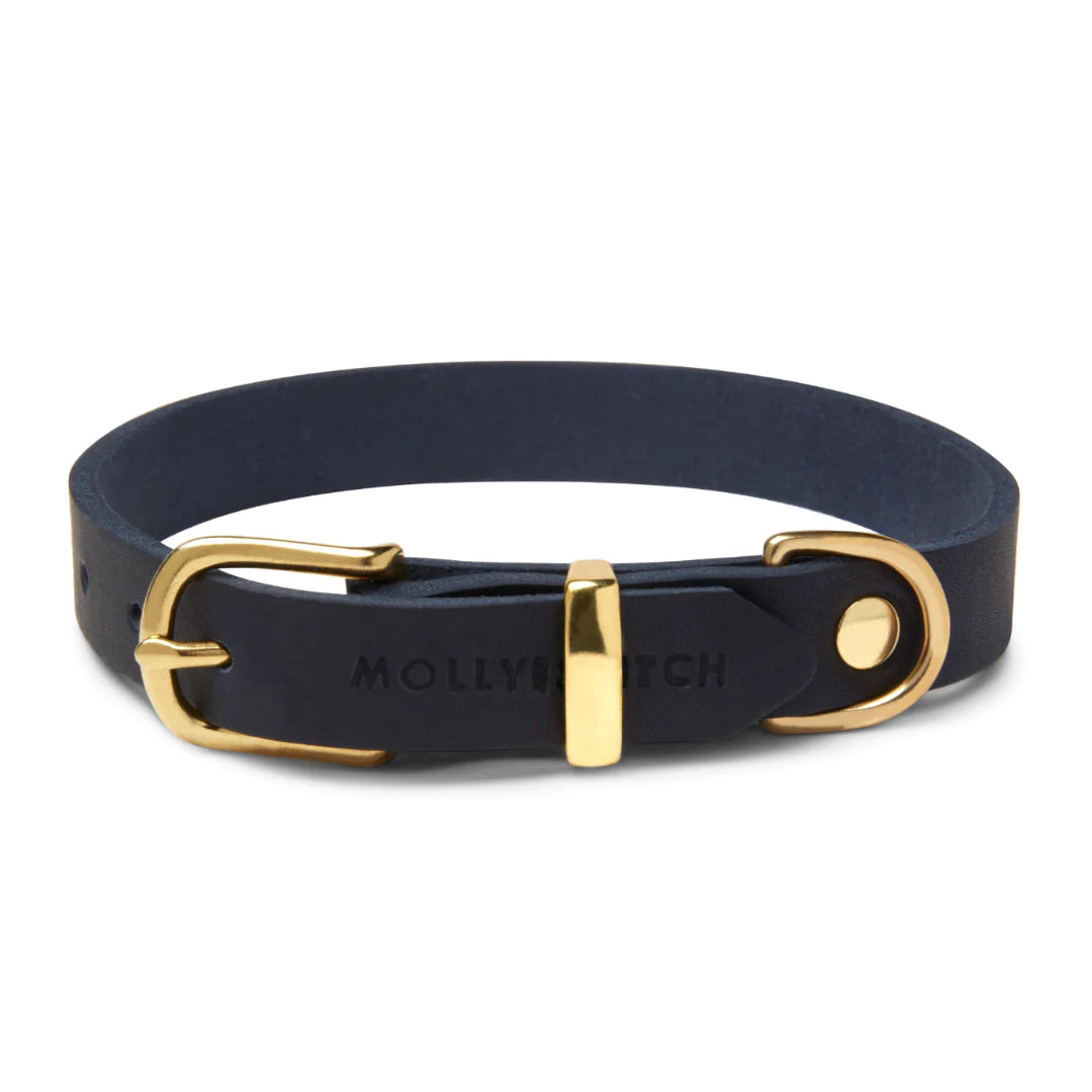 Butter leather dog collar Navy Blue