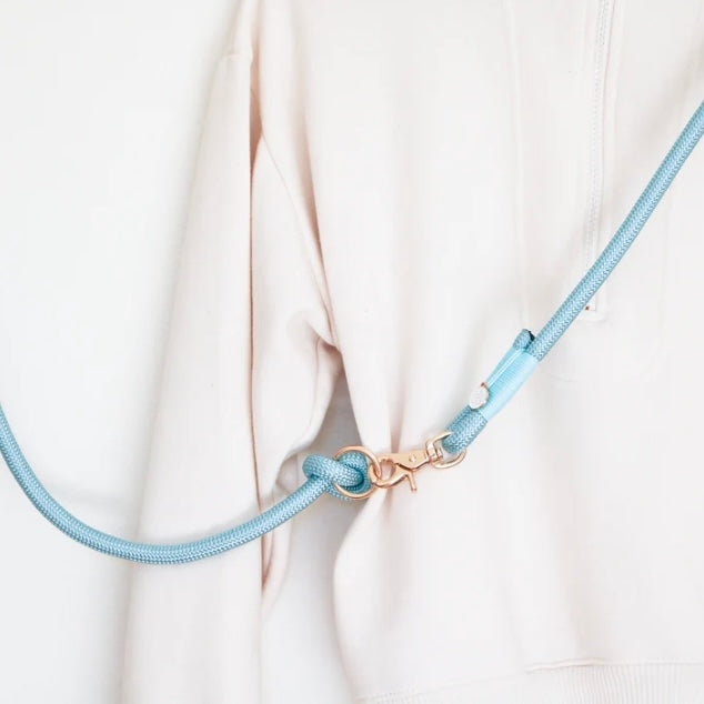 Hands Free Braided Leash Aqua