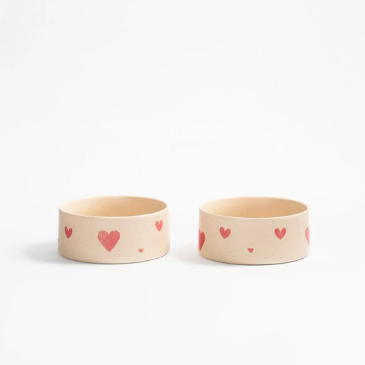 Cozy Hearts Stoneware Pet Bowl 2 Pieces Set