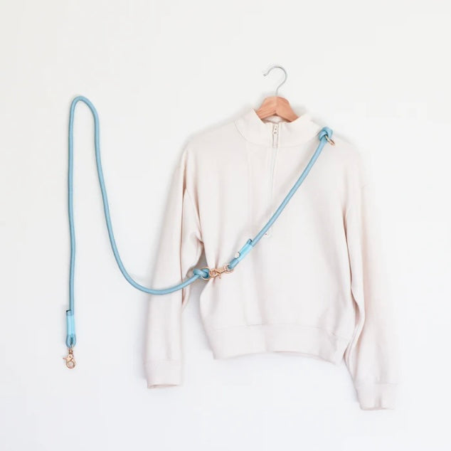 Hands Free Braided Leash Aqua