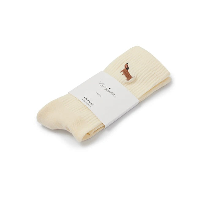 Embroidered "DACHSHUND" Socks Off White