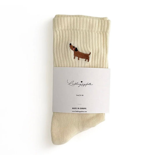 Embroidered "DACHSHUND" Socks Off White