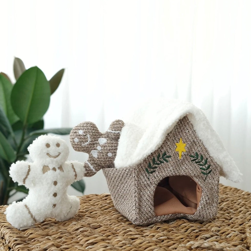 Gingerbread house enrichment dog toy