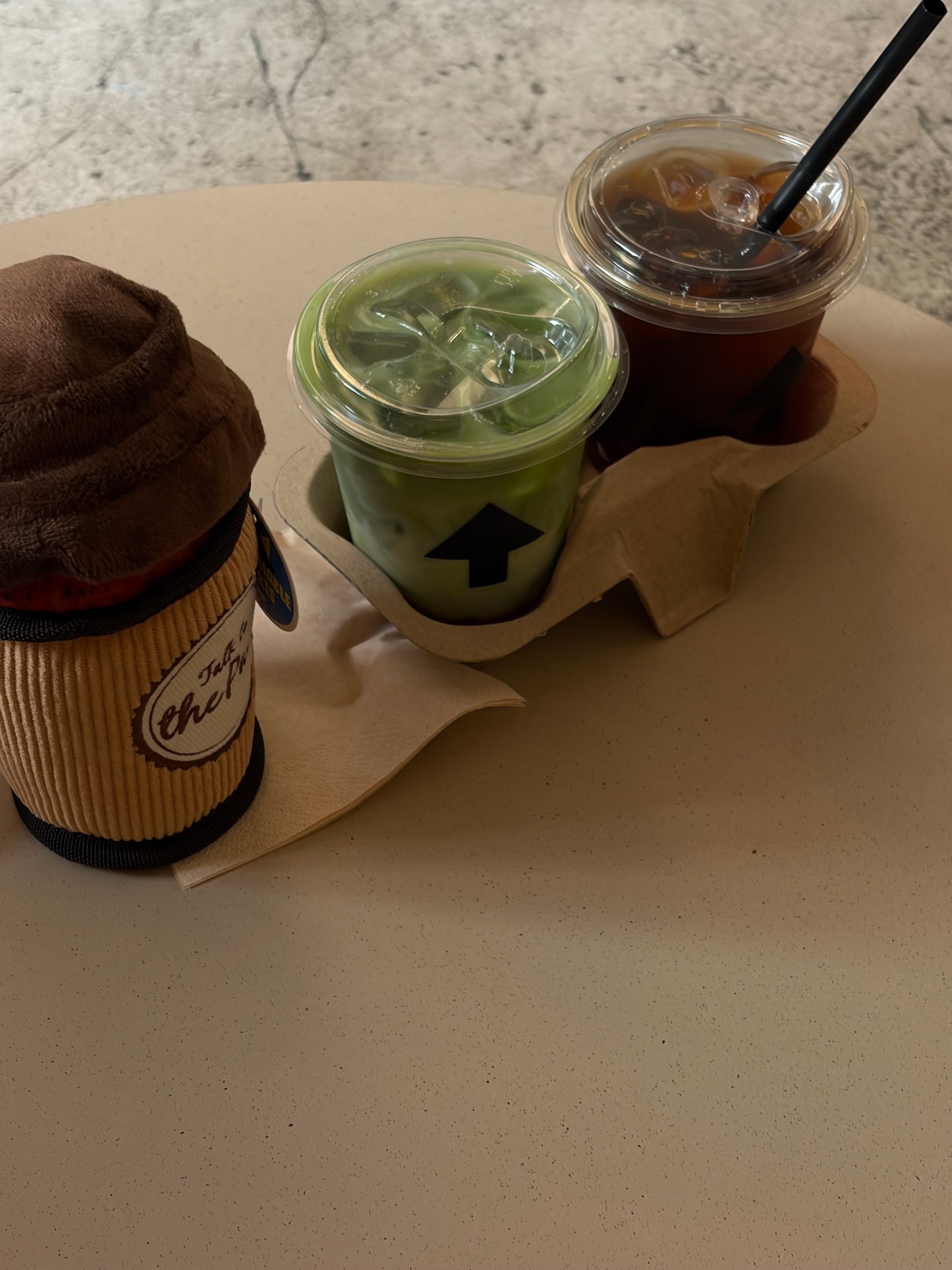 Coffee take away plush dog toy