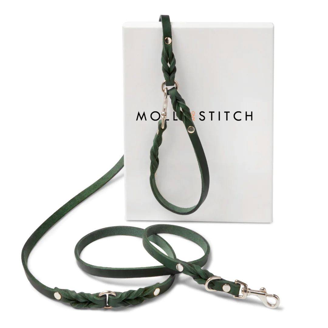 Butter leather 3X adjustable dog leash Forest Green