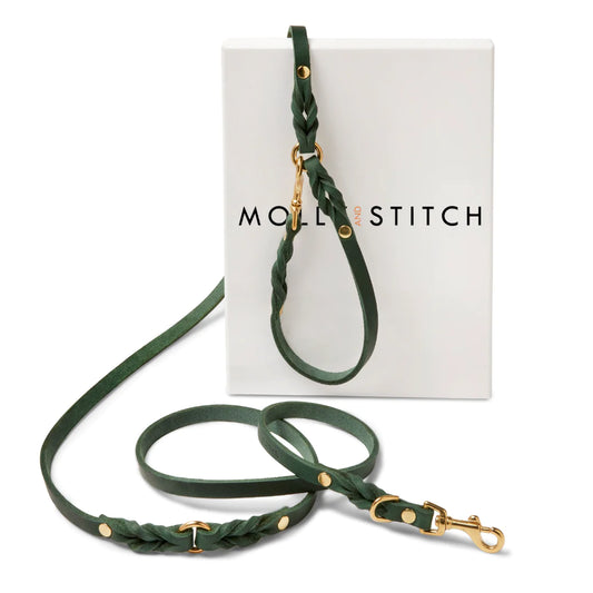 Butter leather 3X adjustable dog leash Forest Green