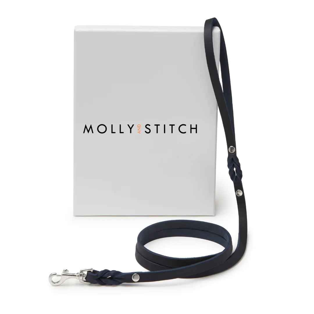 Butter leather city dog leash Navy Blue